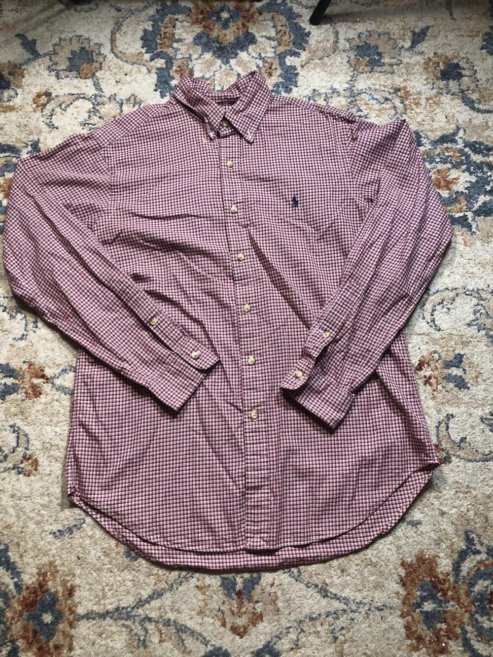 Ralph Lauren Shirt Mens Medium Red White Check Classic Fit Button Down Cotton